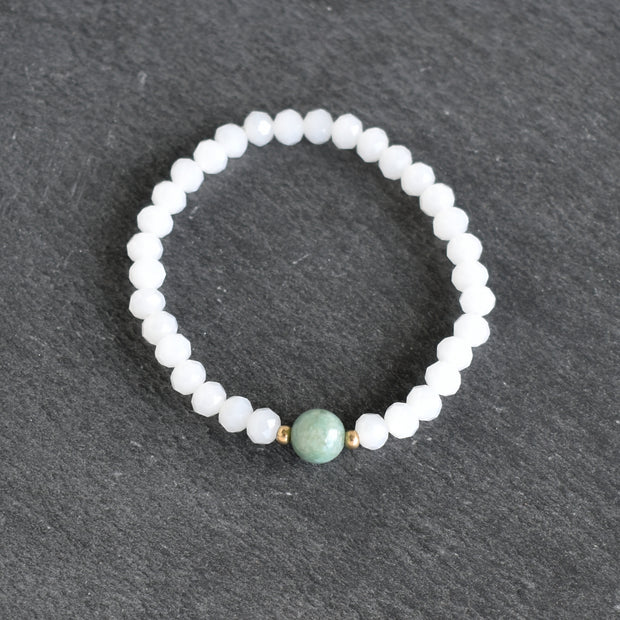 Set of Three Moonstone White Crystal Cut Glass Stretchy Bracelet with Jade - Yay Hawaii