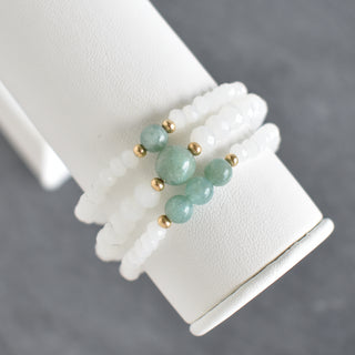 Set of Three Moonstone White Crystal Cut Glass Stretchy Bracelet with Jade - Yay Hawaii