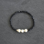 Set of Three Black Crystal Cut Glass Beads with Pikake Stretch Bracelets - Yay Hawaii
