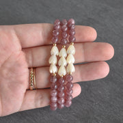 Lepidolite Stretchy Bracelet with Three Pikake - Yay Hawaii