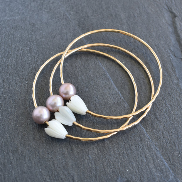Pikake and Round Edison Pearl Bangle - Yay Hawaii