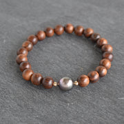 Rosewood with Circlé Tahitian Pearl Stretch Bracelet - Yay Hawaii