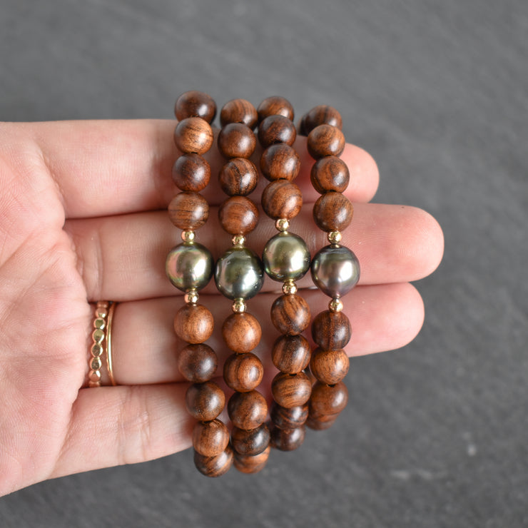 Rosewood with Circlé Tahitian Pearl Stretch Bracelet - Yay Hawaii