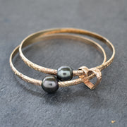 4mm Hawaiian Heirloom Style Bangle Heart Set with Tahitian Pearls - Yay Hawaii