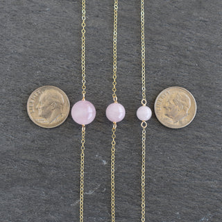 Rose Quartz Station Necklace - Pick One 6mm/8mm/10mm - Yay Hawaii