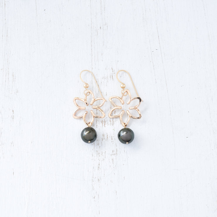 Small Tiare Earrings With Dangling Pearls - Yay Hawaii