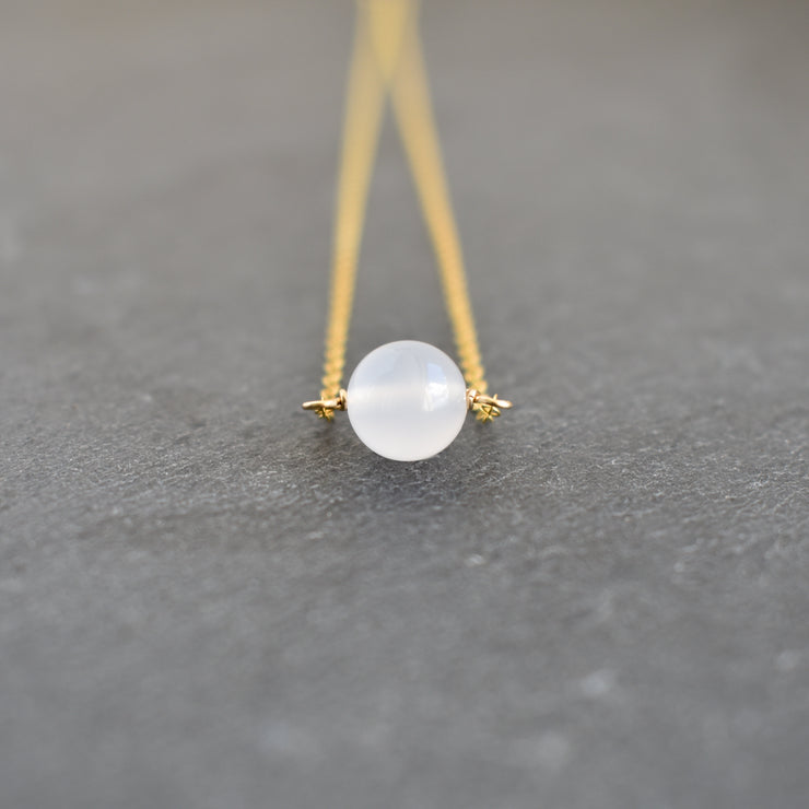 Single 8mm White Agate Station Necklace - Yay Hawaii