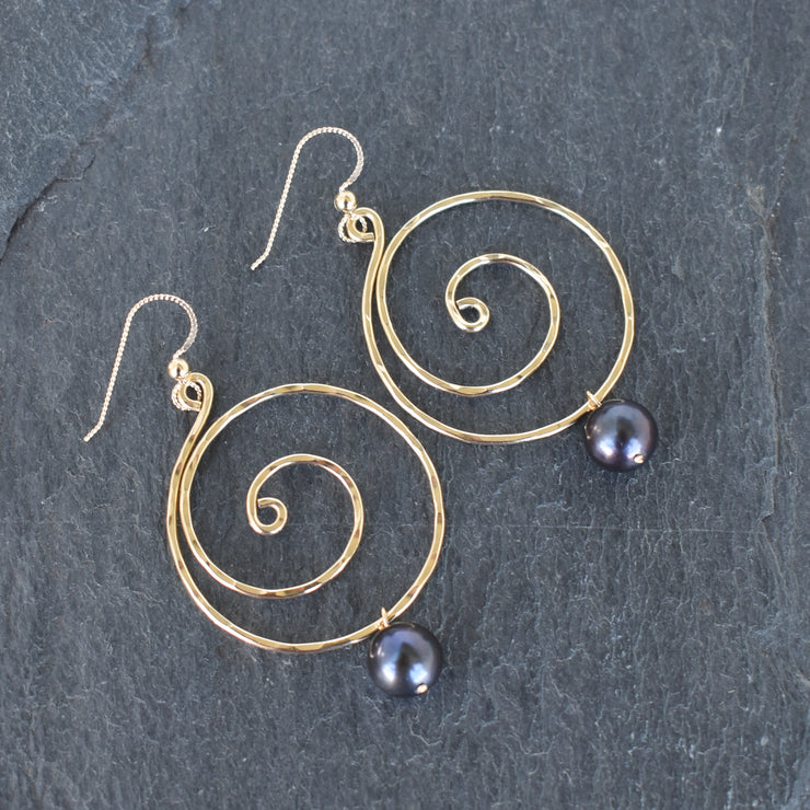 Black Pearl Spiral Earrings - Large - Yay Hawaii