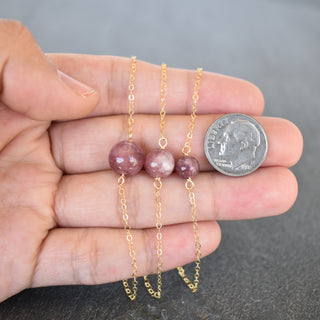 Lepidolite Station Necklace - Pick One 6mm/8mm/10mm - Yay Hawaii