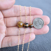 Tiger Eye Station Necklace - Pick One 6mm/8mm/10mm - Yay Hawaii
