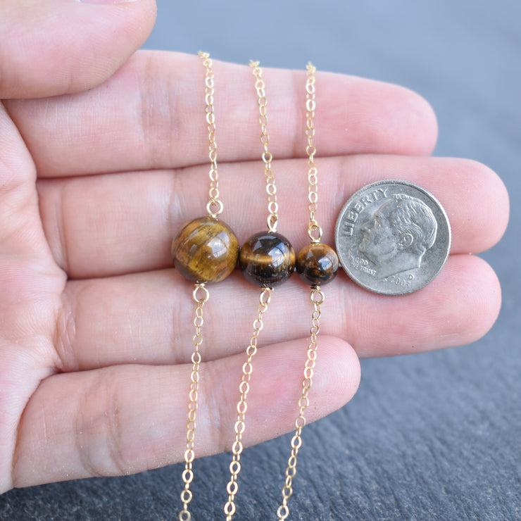 Tiger Eye Station Necklace - Pick One 6mm/8mm/10mm - Yay Hawaii