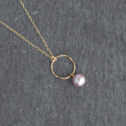 Small Hoop Necklace with Light Purple Pearl - Yay Hawaii