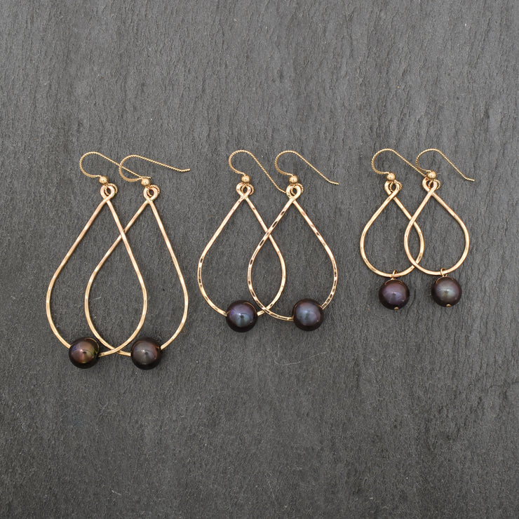Black Pearl Teardrop Hoop Earrings -Small - Yay Hawaii