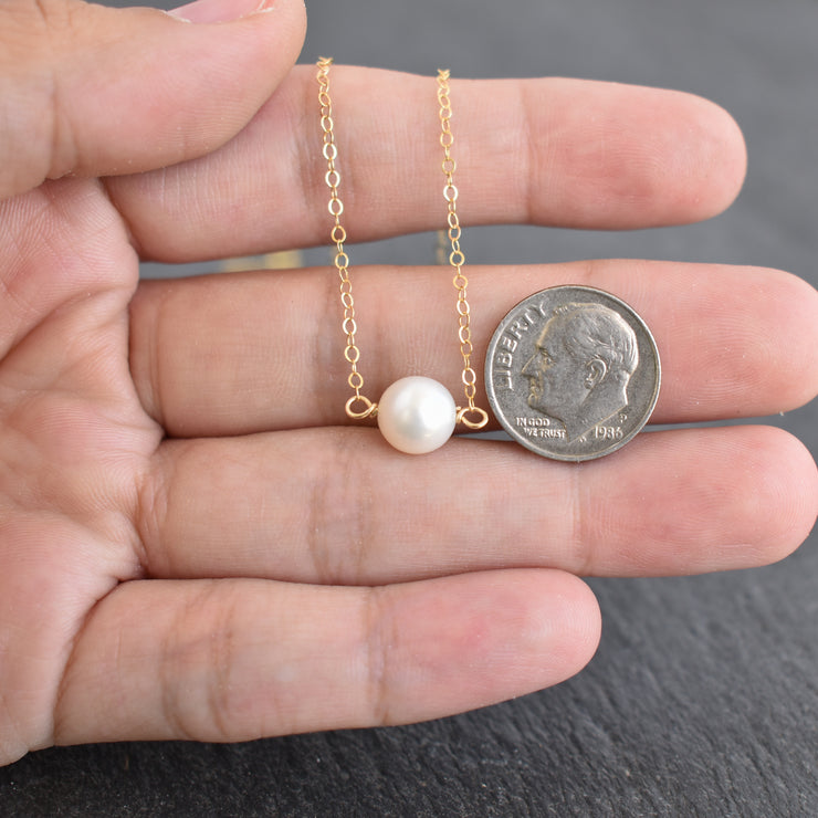 Dainty 8mm Single White Pearl Station Necklace - Yay Hawaii