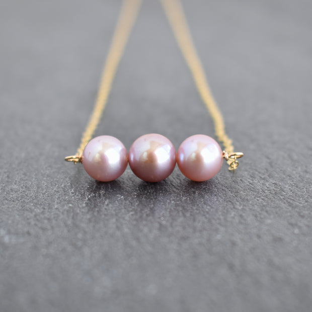 Triple Purple Pearl Necklace - 8mm pearls - Yay Hawaii