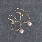Small Hoop Earrings with Light Purple Pearls - Yay Hawaii