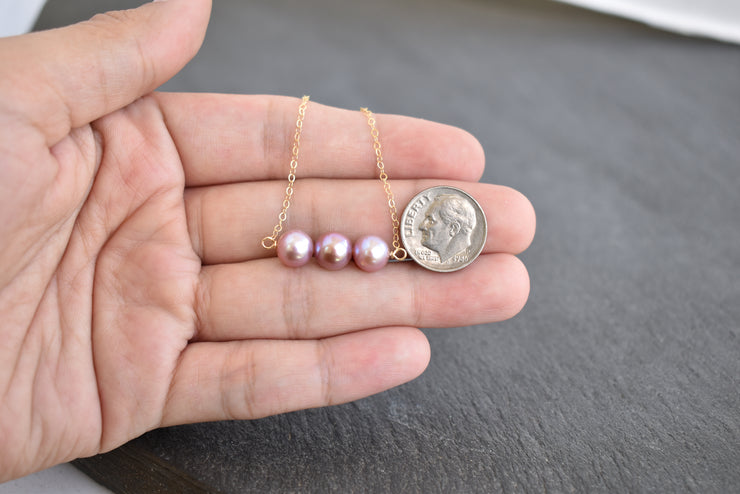 Triple Purple Pearl Necklace - 8mm pearls - Yay Hawaii