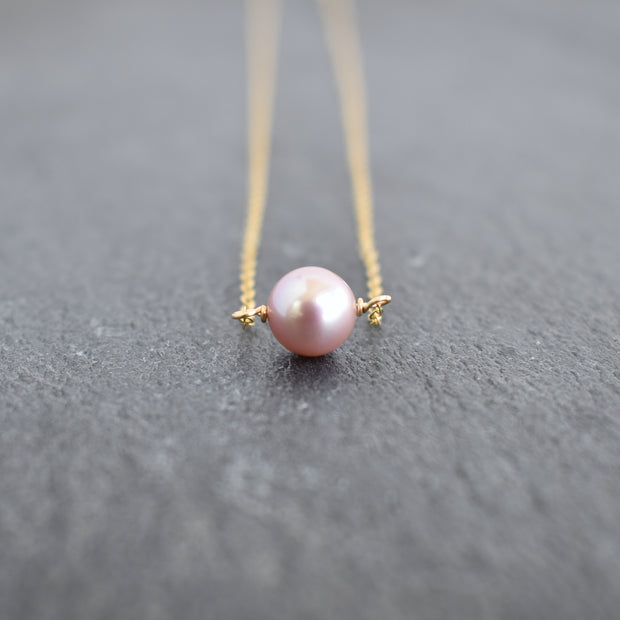 Dainty 8mm Single Purple Pearl Station Necklace - Yay Hawaii