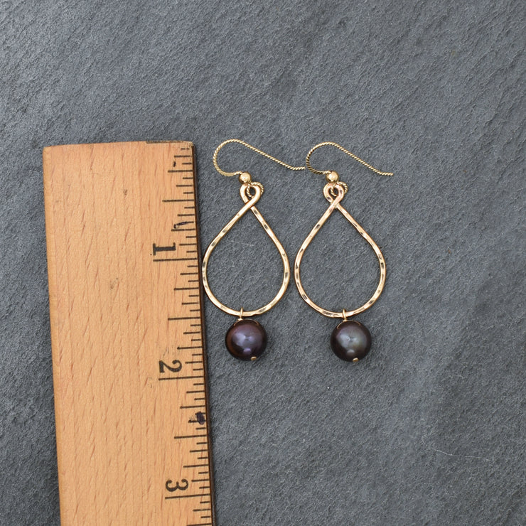 Black Pearl Teardrop Hoop Earrings -Small - Yay Hawaii
