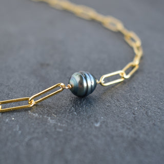 Paperclip Necklace with Tahitian Pearl - Yay Hawaii