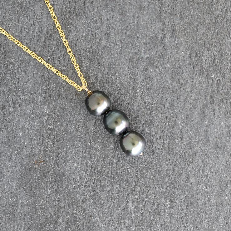 Three Tahitian Pearl Vertical Pendant Necklace - Yay Hawaii