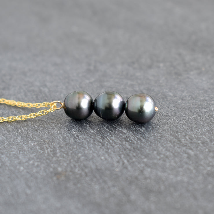 Three Tahitian Pearl Vertical Pendant Necklace - Yay Hawaii