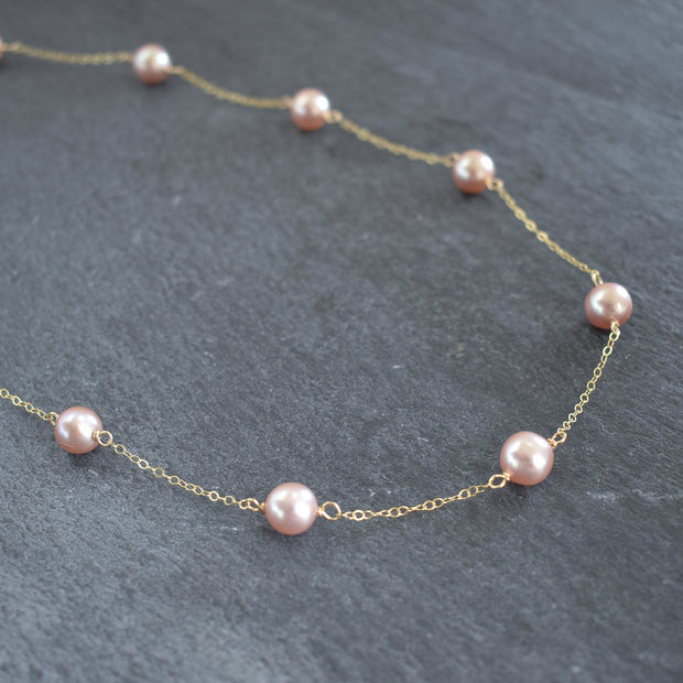 Dainty Light Purple Pearl Station Pearl Necklace - Yay Hawaii