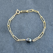 Paperclip Bracelet with Tahitian Pearl - Yay Hawaii