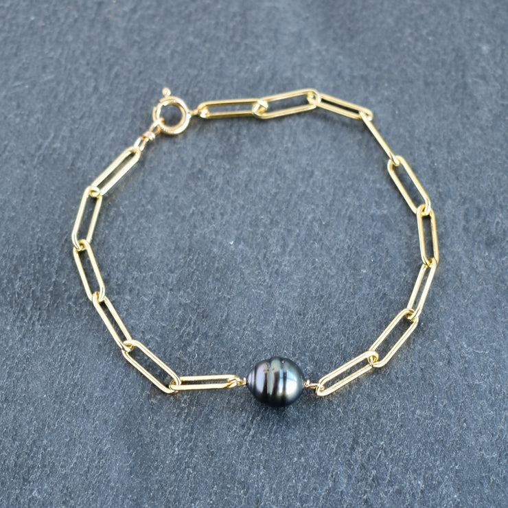 Paperclip Bracelet with Tahitian Pearl - Yay Hawaii