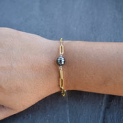 Paperclip Bracelet with Tahitian Pearl - Yay Hawaii