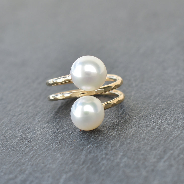 White Pearl Double Bypass Ring - Yay Hawaii
