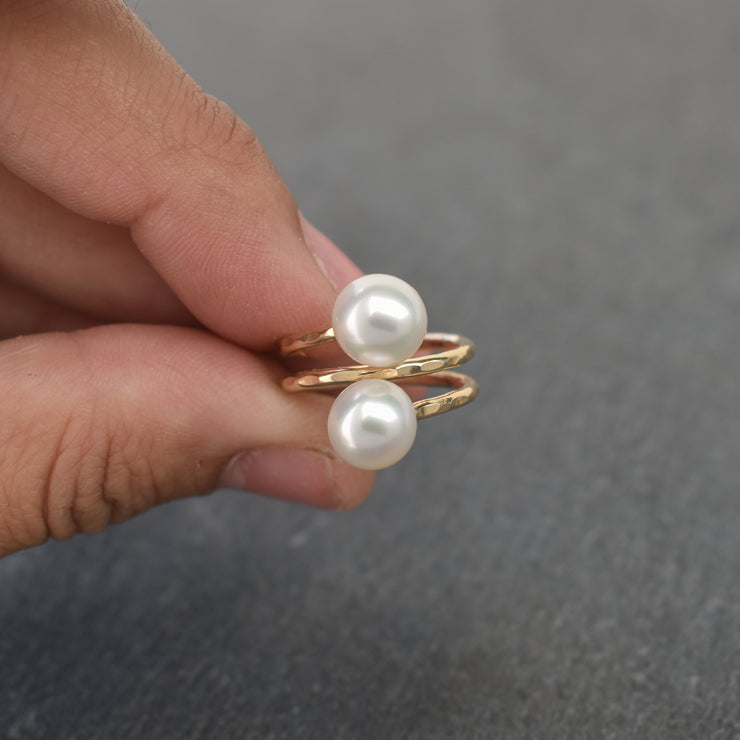 White Pearl Double Bypass Ring - Yay Hawaii