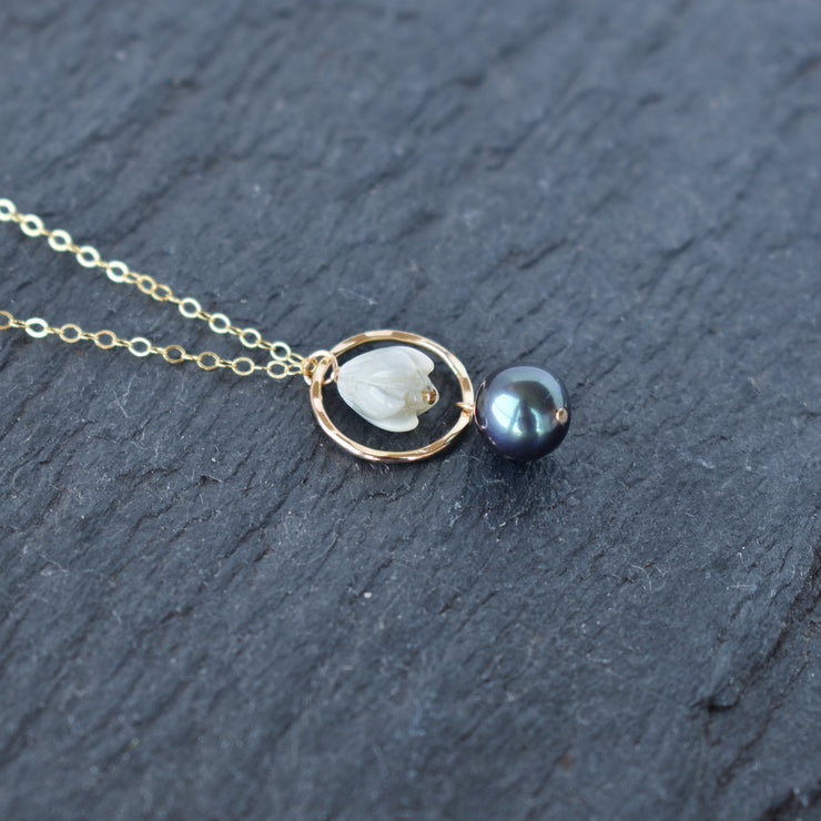 Small Pikake Hoop Necklace with Pearl - Yay Hawaii