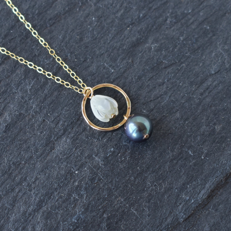 Small Pikake Hoop Necklace with Pearl - Yay Hawaii