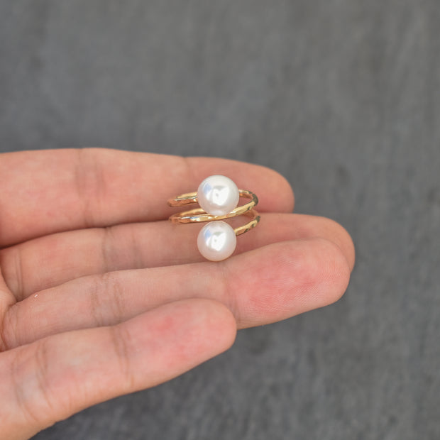 White Pearl Double Bypass Ring - Yay Hawaii