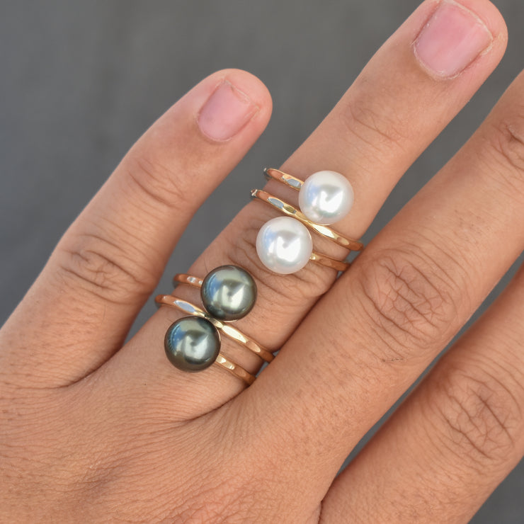 White Pearl Double Bypass Ring - Yay Hawaii