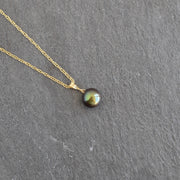 Green Tone Black Freshwater Pearl Bail Necklace - Yay Hawaii