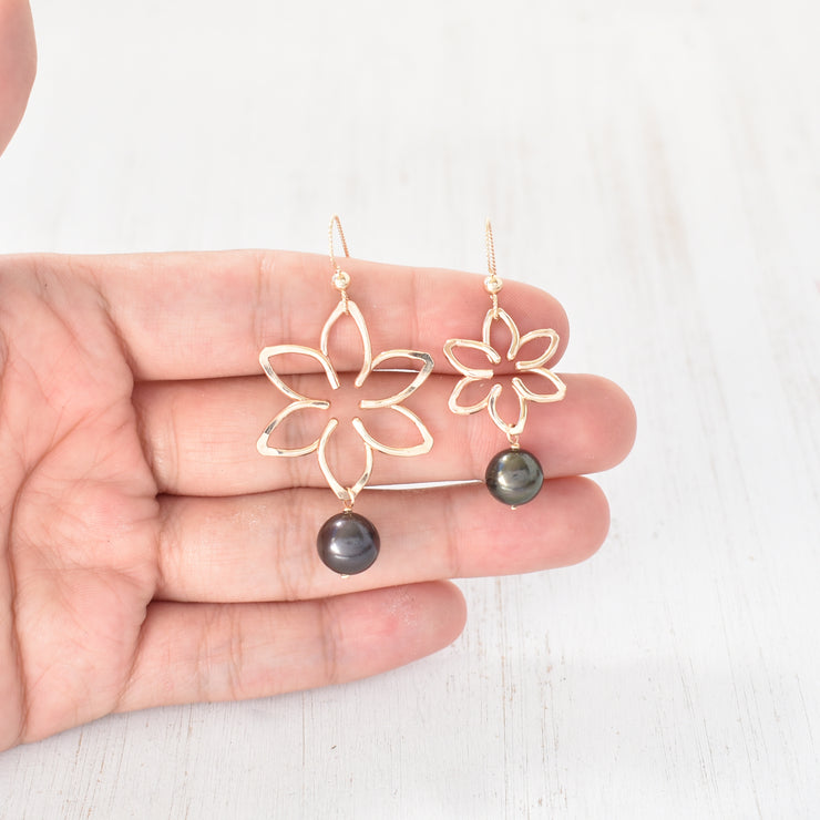 Small Tiare Earrings With Dangling Pearls - Yay Hawaii