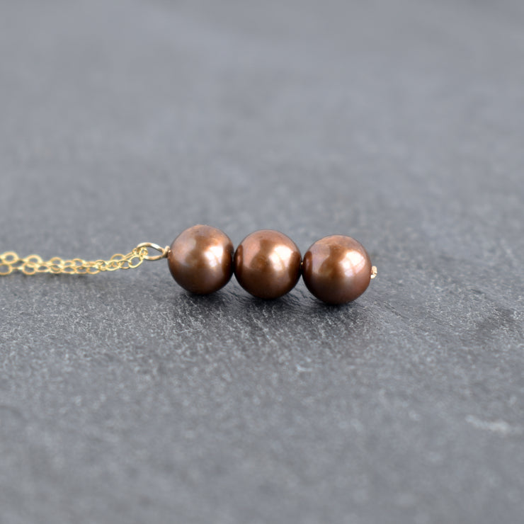 Three Vertical Chocolate Brown Pearl Pendant Necklace - Yay Hawaii