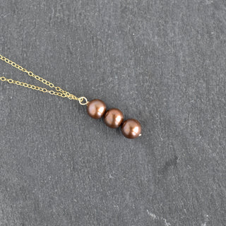 Three Vertical Chocolate Brown Pearl Pendant Necklace - Yay Hawaii