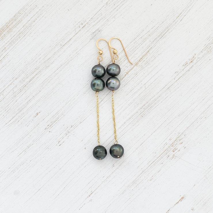 Double Dangle Tahitian Pearl Earrings - Yay Hawaii