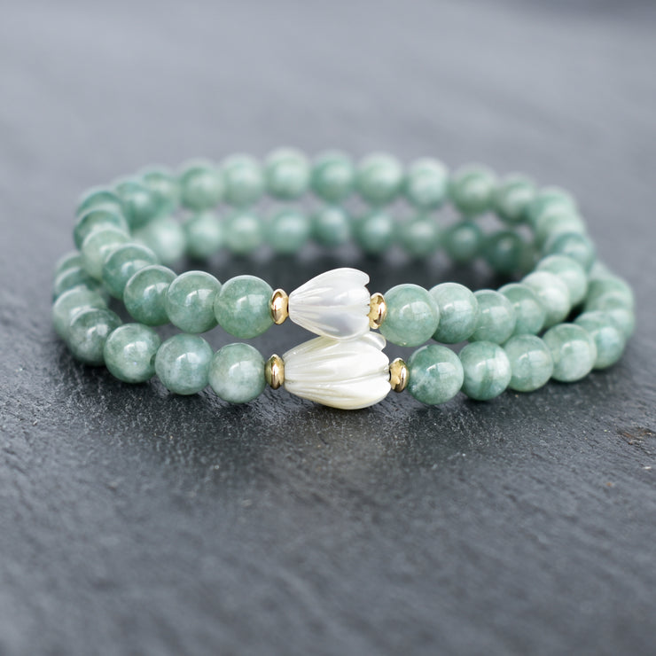 6mm Jade Stretchy Bracelet - Single SMALL Pikake - Yay Hawaii