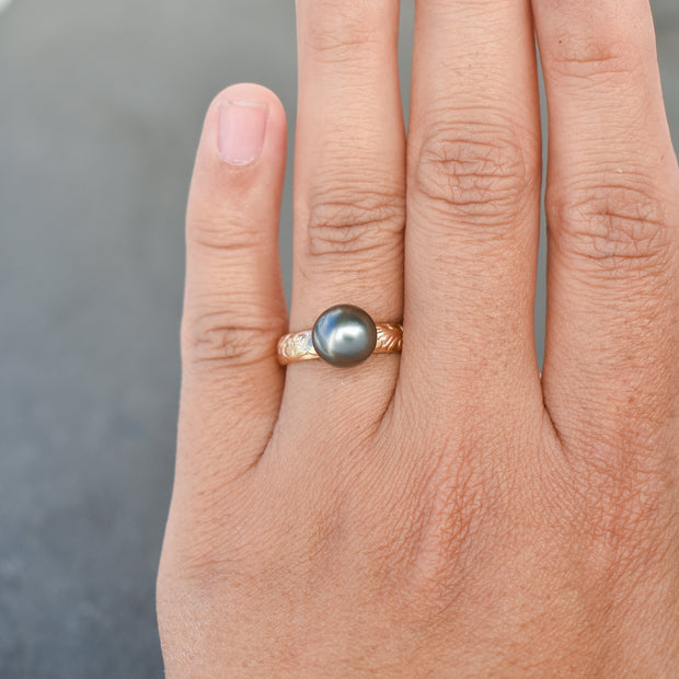 4mm Heirloom Style Band Tahitian Pearl Ring - Yay Hawaii