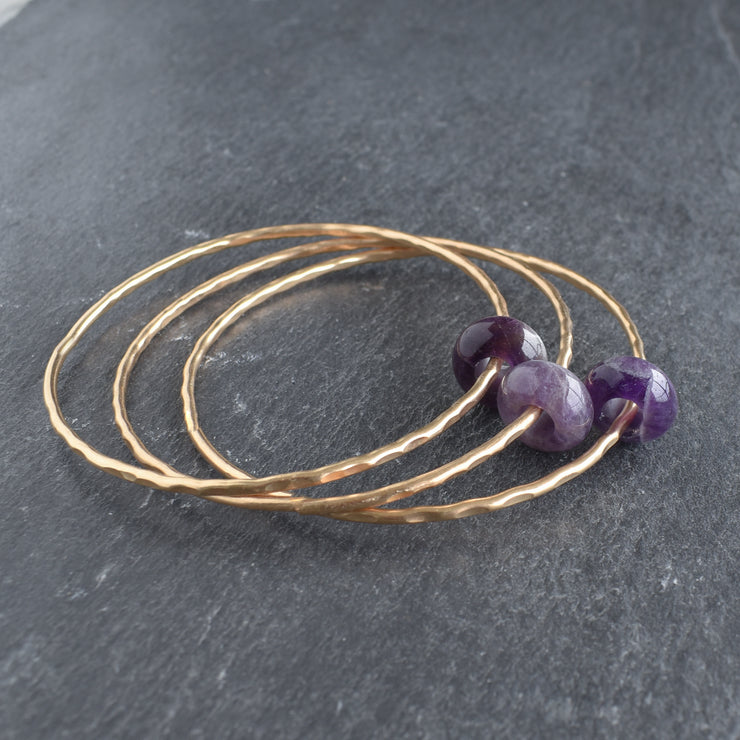 Amethyst Rondelle Gemstone Bangle - Yay Hawaii