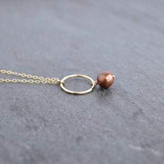 Chocolate Brown Pearl Hoop Necklace - Yay Hawaii