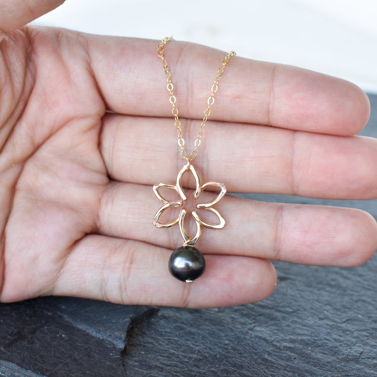 Small Tiare Necklace with Dangling Pearl - Yay Hawaii