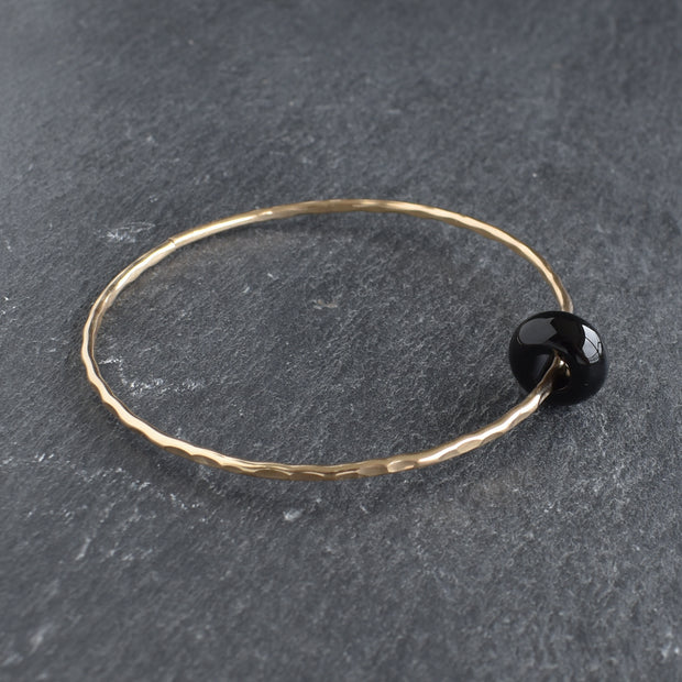 Black Agate Rondelle Gemstone Bangle - Yay Hawaii