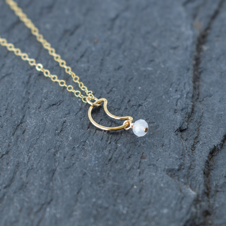 Cute Crescent Moon Necklace with White Bead - Yay Hawaii