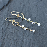 Dangling Crescent Moon Earrings with White Beads - Yay Hawaii