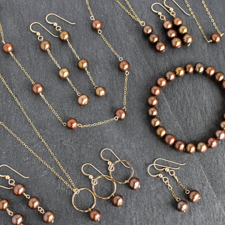 Chocolate Brown Pearl Three Dangle Earrings - Yay Hawaii